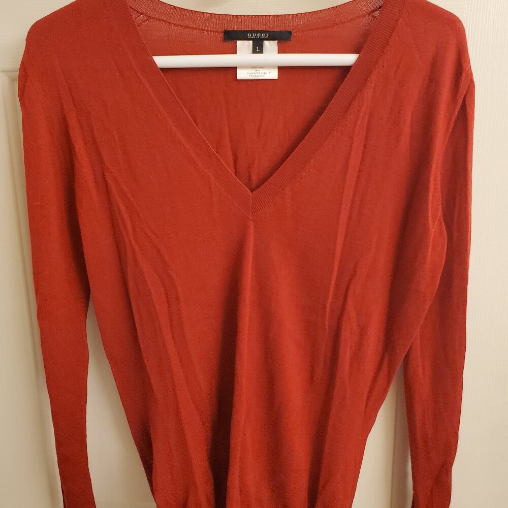 Womens Gucci Vneck Sweater in Dark Red Large